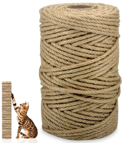 Jute Rope for Cat Scratch Post 1/4 Diameter 164 FT Cat Natural Hemp Rope Cat Tower Repair Rope Cat Tree Rope Replacement Recovering and DIY