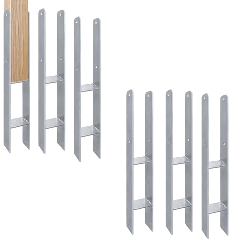 LILIIN 6x H-Pfostenträger H-Anker Pfostenanker Träger Anker Pfosten Stahlträger, 600 mm Länge, Materialstärke 5mm, für Pfosten Zaun, Carports, Stelzenhäuser (6 Stück 91 x 600 x 5 mm)