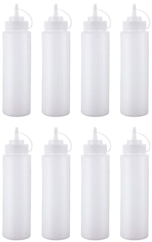 Acan Tradineur - Pack de 8 Botellas de plástico rellenables para Servir Salsas, dispensador de aliño Reutilizable, Ketchup, Mostaza, Aceite, Fabricado en España - 1 litro