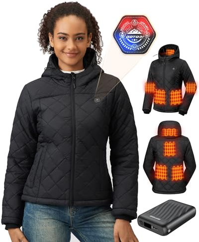 GOTOBI Veste Chauffante Femme Avec Batterie Incluse De 18400 Mah 12v, 8 Zones De Chauffage,Manteau Chauffant Femme Avec 3 Niveaux De Tempé pour activités en plein air,noir,S