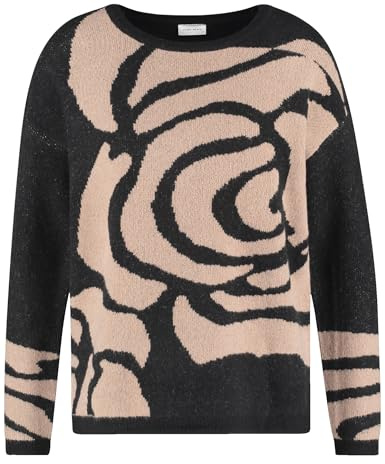 Gerry Weber Damen Strickpullover mit Wollanteil Langarm, überschnittene Schultern floral, Gemustert