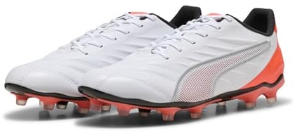 PUMA King Pro FG/AG, Soccer Shoe Unisex Adulto, White Silver-Glowing Red, 40 EU