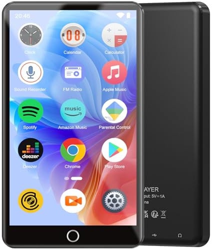 96GB MP3 Player mit Spotify, MP3 Player mit Bluetooth und WLAN, Android Streaming MP4 Player mit Amazon-Musik, Audible, Deezer, 4.02IN Touchscreen MP3-player mit Lautsprecher, Radio, bis zu 512 GB
