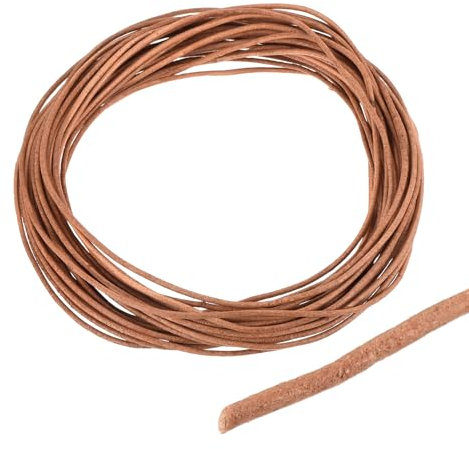 DMiotech 1.5mm Pale Brown Leather Cord, 10m(11 Yards) Round Leather Rope Lace Leather Strings for Crafting Necklace Bracelet Beading Jewelry Making DIY Projects