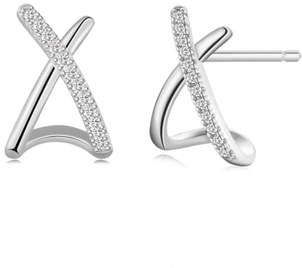 Silber 925 Ohrstecker - Geometrische Crossover Ohrringe mit 5A+Zirkonia - Schmuck Geschenke für Damen und Mädchen