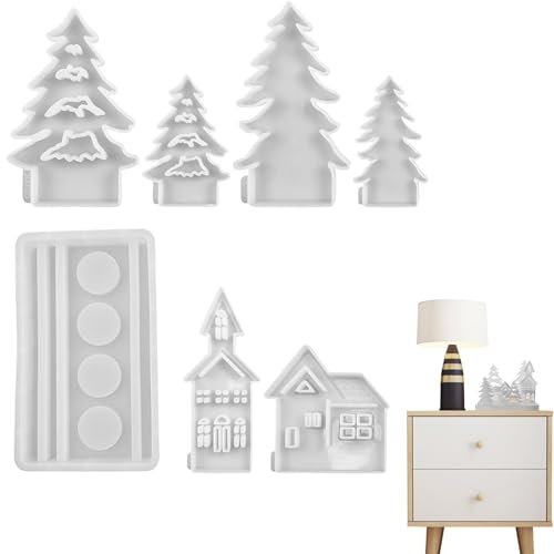 Lot de 7 moules en silicone motif villages de Noël, moules en résine, moules à biscuits de Noël, moules à bougies de Noël, moules en résine