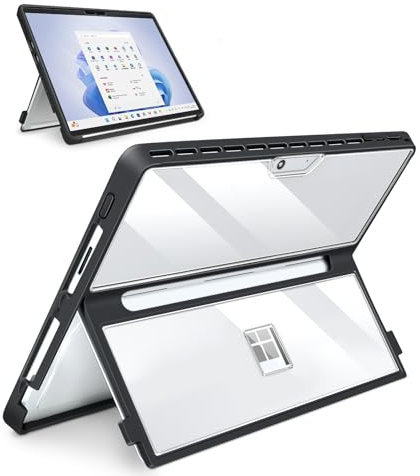 SSS·GRGB Protective Case for Microsoft Surface Pro 11/10/9/8 13-Inch - Slim All-in-One Rugged Cover with Hand Strap, Compatible with Type Cover Keyboard & Adjustable Multi-angle Stand (Transparent)