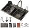75x45cm Fregadero Cocina Cascada, Inoxidable Gran Fregadero Sobre Encimera, 1 Seno Gran Fregadero, Con Grifo Multifuncional Y Varios Accesorios