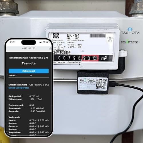 Smartnetz Smart Gas Reader SCE Edition noch mehr Features BK4 / BK G4- WiFi mit TASMOTA Scripting vorinstalliert | WLAN | MQTT | BK4 | HOMEASSISTANT Gaszähler AUSLESEN