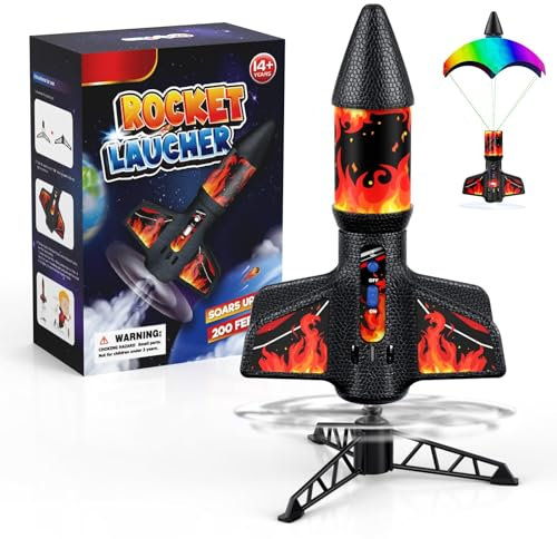 PDBEST Rocket Launcher for Kids with Parachute, Flight Altitude 200 Feet, Ultra-high Motorized Air Rocket Launch for Ages 8 to14 Birthday Gift for Kid Girl and Boys Red