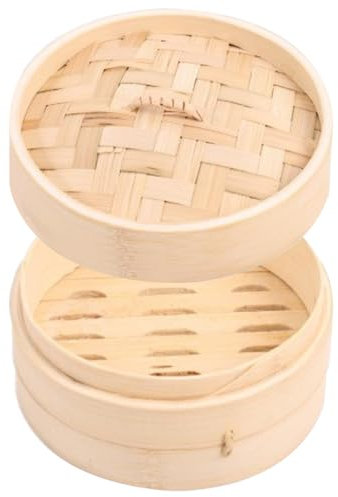 Yaoliucp Bamboo Steam Basket Single Layer Bamboo Steam 18cm Chinese Basket Food Steaming Rack for Asian Cooking Sum, Dumplings, Vegetables, Fish Rice Brown