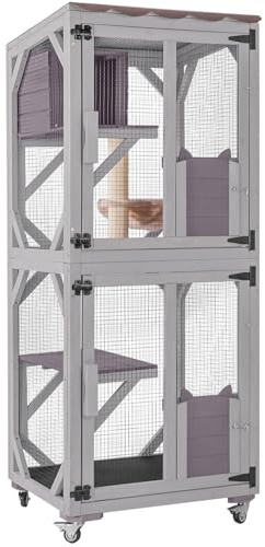X-ZONE PET Cat Catio Casa para Gatos de Exterior Movible Recintos para Gatos sobre Ruedas de Ejercicio Jaula para Gatos con Caja de Descanso Mejorada, Cubierta Impermeable (Gris Mediano) 62CM/Lx59.5CM
