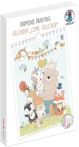 Ursus 43550000F - Diamond Painting Kalender „Come together“, Bastelkalender mit Diamantsteinen zum Selbstgestalten, Wandkalender mit Spiralbindung