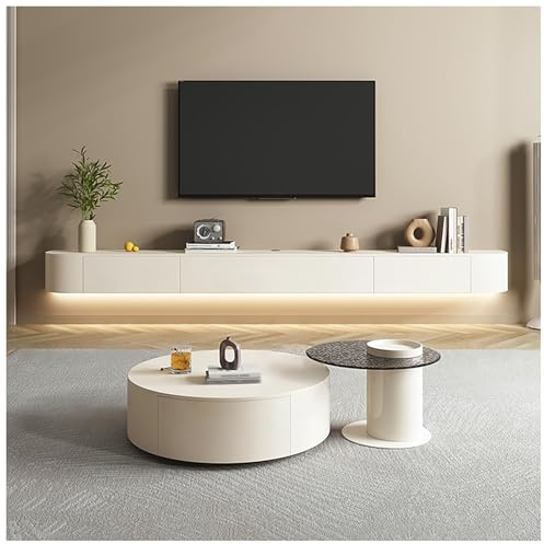 JUNFUNNLE 140CM TV-Schrank Weiß mit 2 Schubladen & 1 Klappe, Wandmontierbares Lowboard, Medienkonsole mit Kabelkanälen, Komplett Montiert