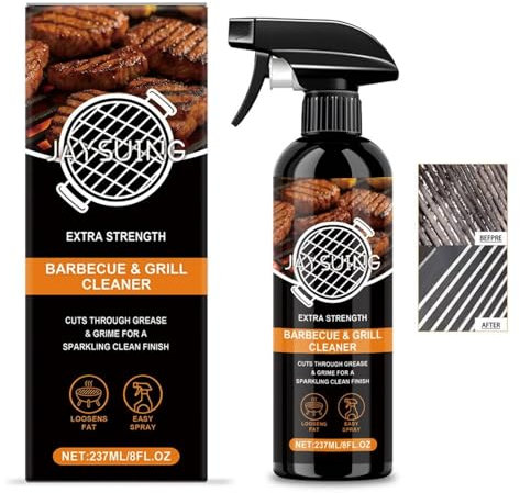 Limpiador de barbacoa, spray limpiador de parrilla de barbacoa 2025 para parrilla al aire libre, fórmula de acción rápida que corta a través de alimentos y grasa quemados, limpiadores de barbacoa y