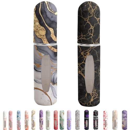Syyflibb Refillable Perfume Atomizer Travel Bottles– Portable Leakproof Mini Sprayer for Cologne & Essential Oils, Plastic Empty Perfume Bottles with Unique Patterns (Black marble)