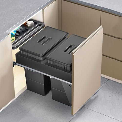 Poubelle sous évier de grande capacité avec conteneurs amovibles, sélecteur de déchets de cuisine commerciaux, design à double compartiment, couvercles faciles d'accès (36 x 50 x 50 cm)