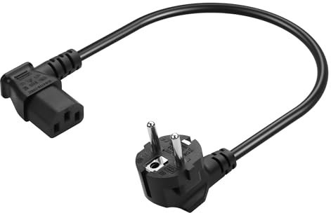 CERRXIAN 1FT CEE 7/7 a IEC320 C13 Cable de alimentación Europeo Schuko, 3 Pines 18AWG 10A/250V Conector Schuko en ángulo Recto a Cable IEC 320 C13 de 90 Grados (Left)
