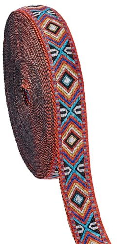 PH PandaHall 9.14m Vintage Jacquardband 18mm Flowerband Im Ethno Stil Rotes Besticktes Rautenband Stoffbesatz Zum Nähen von Kleidungsdekoration