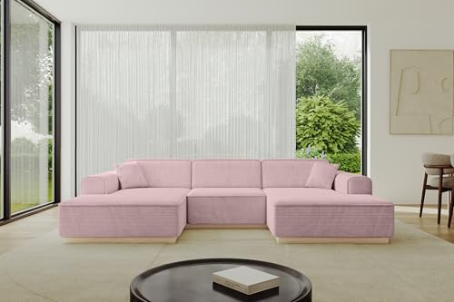 ALTDECOR Ecksofa in U-Form Corner Sofa Bett Eckcouch Couch L-Form Wohnlandschaft Cauchsofa IREA-U1 301x165x80 Rosa