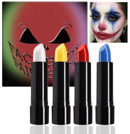 4 PCS Halloween Lippenstift Set - Halloween schminken Set - Schminkstifte Lippenstift Body Face Painting- Tarnschmink-Stift Face Paint,Bodypainting Farben - Lipstick für Halloween Karneval Goth Makeup