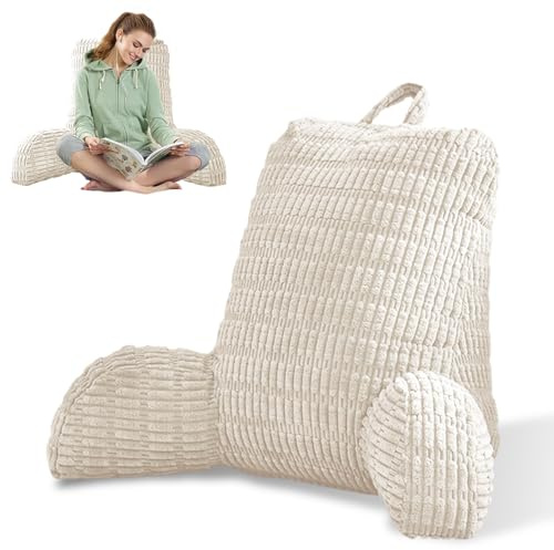 MeYxuxg Lesekissen für Bett und Sofa, 80x55cm Lesekissen mit RüCkenlehne für Erwachsene, Ergonomisches Bett Kissen Rückenkissen zum Fernsehen,Lesen, Spielen, Sitzkissen mit Rückenlehne(Beige)
