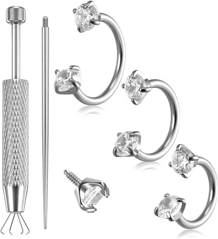 Josojoou 18g Hufeisen Piercing Nase Set Septum Nasenpiercing Ring 6mm/7mm/8mm Titan Nasenring Mit Greifwerkzeug Und Piercing Nadel Rückseite Helix Knorpel Lippenpiercing Schmuck