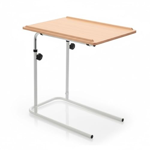 Divan Over Bed Table – Adjustable Height Tilting Overbed Table for Divan Beds & Chairs – Easy-Clean Bed Table for Meals, Reading & Laptop Use – Sturdy Hospital Bed Table & Bed Tray Table Smooth Base