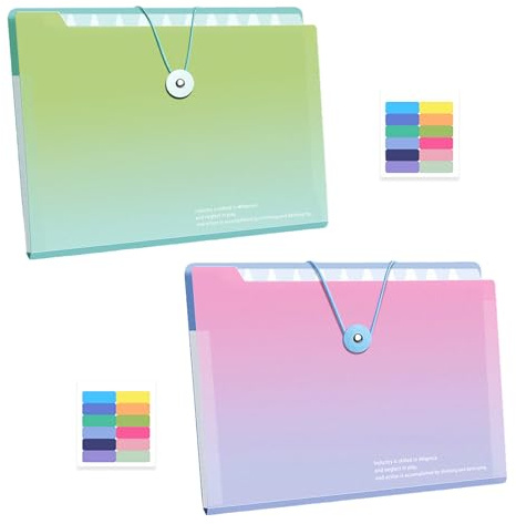XIAOGUA 2 Pièces Trieur Document Extensible Trieur 12 Compartiments A4 Imperméable Rangement Papier avec Étiquettes Dossier Rangement Documents Porte Document pour Bureau École Maison (Vert, Rose)