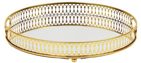 Spiegelte - Vassoio decorativo vintage con specchio dorato, vassoio decorativo in vetro, rettangolare, per cosmetici, 32 x 4 cm