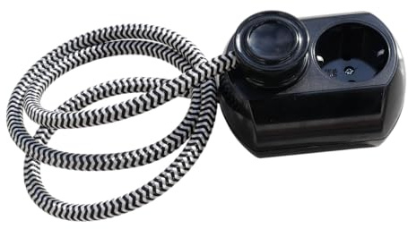 Altmodish Steckdosenleiste 2-Fach mit Textilkabel, Schwarz, 250V 16A, 1,5/2,5 Meter (1.5, Meter)