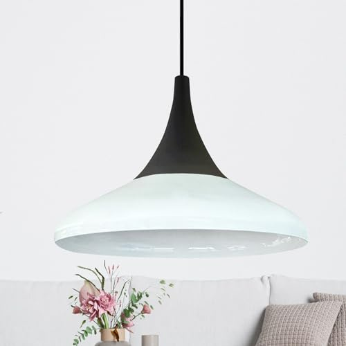 bamyum Hängelampe Paladin Weiß-Weiß Metall Ø35cm, Lampenschirm Wohnzimmer Industrial Vintage, Pendelleuchte Esstisch, Küchenlampe Hängend