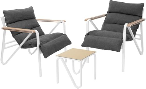 ML-Design Gartenmöbel Set 3tlg, Weiß-Grau, Terrassenmöbel mit 2 Stühlen & Tisch inkl. Sitzkissen, Balkonmöbel wetterfest, Sitzgruppe mit Stahlgestell, Lounge Möbel Outdoor für Garten Terrasse & Balkon