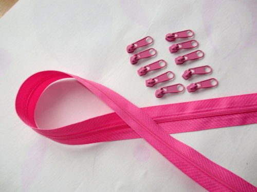 10m Reißverschluss endlos, Spirale 3mm + 30 Schieber/Zipper 33 Farben, Meterware (rosa-pink)
