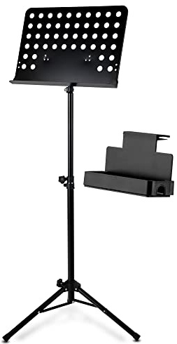 Classic Cantabile Orchesterpult Lochblech Heavy Set inkl. Ablagebox - mit Lochblechablage - Notenablage abnehmbar - schwarz