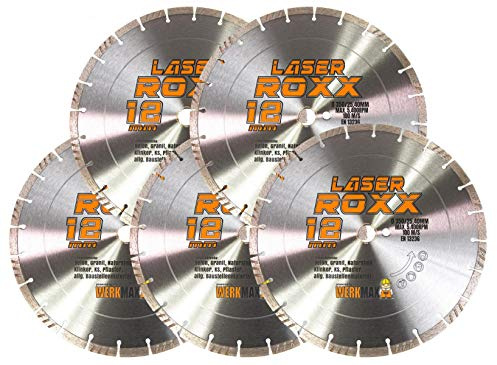 Werkmax Dischi diamantati 350 x 25,4 mm. Laser Roxx. Set di 5 dischi diamantati 350 per calcestruzzo, granito, pavimentazione, mattoni e altro ancora