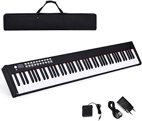 COSTWAY Piano Numérique 88 Touches, Clavier Électronique Portable avec Fonction Bluetooth, Interface MIDI, Haut-Parleurs et Pédale de Sustain, pour Enfants et Adultes (Noir)