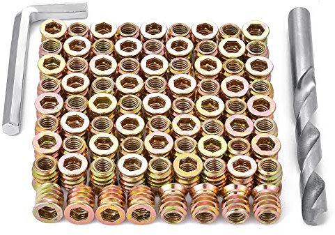 PGMJ Lot de 80 inserts en bois M8 pour meubles en bois - Connecteur de fixation fileté à six pans creux pour meubles en bois (M8 x 15 mm)