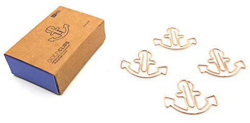 DESIGNMANUFAKTUR BERLIN GOLDCLIPS niedliche süße Deko Clips Büroklammern Heftklammern Lesezeichen Paperclip rose vergoldet in schöner Verpackung, Motiv Anker/Anchor