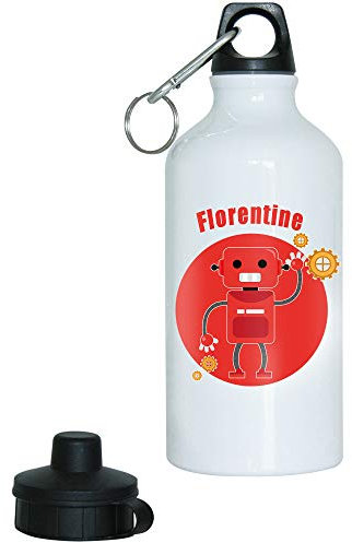 Eurofoto Trinkflasche mit Namen Florentine und Roboter-Motiv für Mädchen | Motiv-Trinkflasche | Kinder-Aluflasche