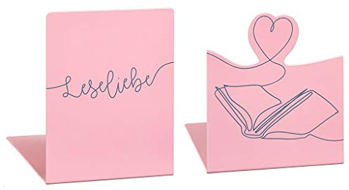 Moses libri_x Buchstütze Leseliebe | 2er-Set Buchständer aus Metall | Zwei Metall-Buchstützen mit stilvollem Aufdruck | In Altrosa, normal, 83341