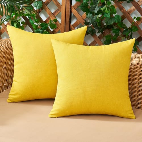 Woaboy 2er Set Outdoor Kissenbezüge Wasserfeste Kissen Wasserdicht Kissenhülle Dekohülle Sofakissen Moderne Couchkissen für Draußer Sofa Balkon Terrasse Garten 50 x 50 cm Gelb