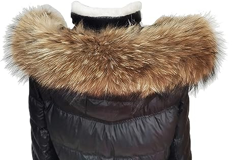 Adynice Schal Damen Fell Echtpelzkragen Damen Hut Kopfbedeckung Waschbär Pelzkragen Schal Hoodies Unisex long75CM width16CM