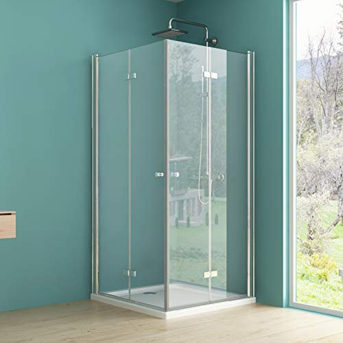 IMPTS Duschkabine Falttür Eckeinstieg 80x80x185cm, Doppelt Duschtür Dusche Duschwand Duschabtrennung klappbar tür Duschtrennwand aus 6mm ESG Klares Sicherheitsglas,onhe Duschwanne