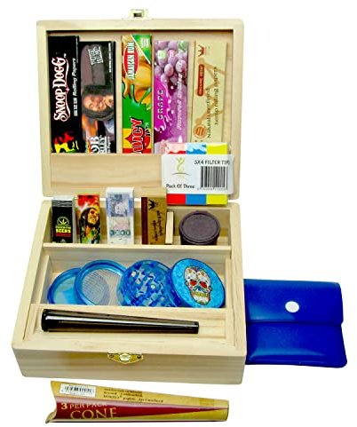 Large Rolling Supreme Wooden Box Gift Set Papers SX4 Filter Tips, Natural,RSL_5SX4_SET