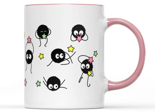 SmartyPants Soot Sprites Tasse à café enveloppante avec poignée en céramique résistante Passe au lave-vaisselle et au micro-ondes avec poignée rose