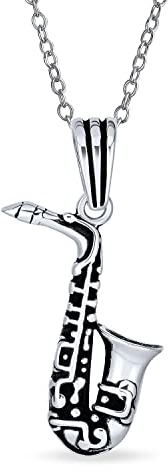 Bling Jewelry Klassische Musiker Lehrer Student Jazz Lieber Saxophon Instrument Anhänger Halskette Für Teenager Für Frauen.925 Sterling Silber Mit Kette