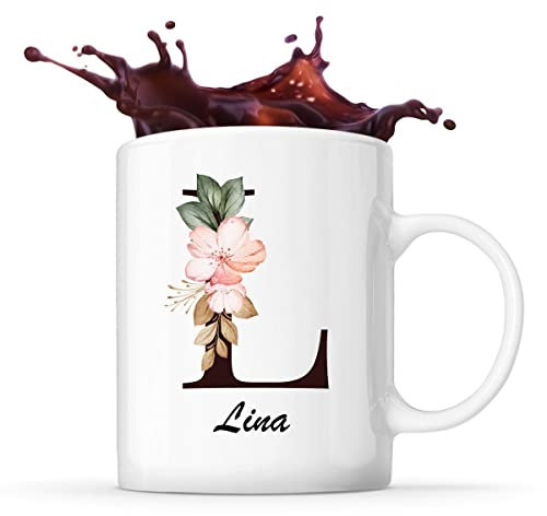 Tasse Lina Tasse | Vorname Tasse Buchstabe | Tasse Geschenkidee fürs Büro zum Geburtstag Jubiläum Kaffeetasse Bürotasse