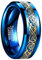 Vakki 8mm Wolframring Damen Blau Eheringe mit Gold Keltischer Drachen Verlobungsring Partnerringe Größe 63.4(20.2)