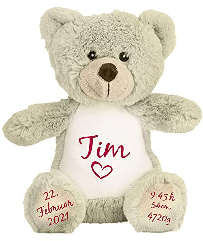 mamir home Teddy Baby Geschenk Kuscheltier personalisiert mit Name & Geburtsdaten I 22cm Teddybär I Geschenkidee zur Geburt I Taufe, Geburtstag & Weihnachten